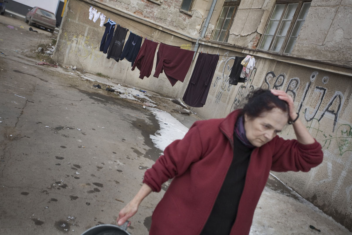 A Serb woman at a former school in northern Mitrovica, that serves as a shelter for Serb refugees.