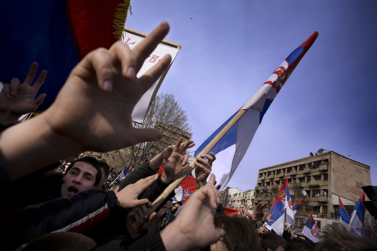 A Serb rally in the northern part of Mitrovica.